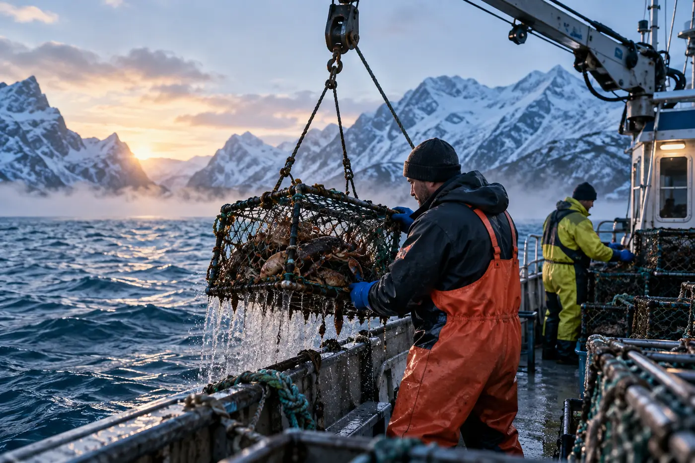 Captura profesional de marisco en las aguas de Noruega