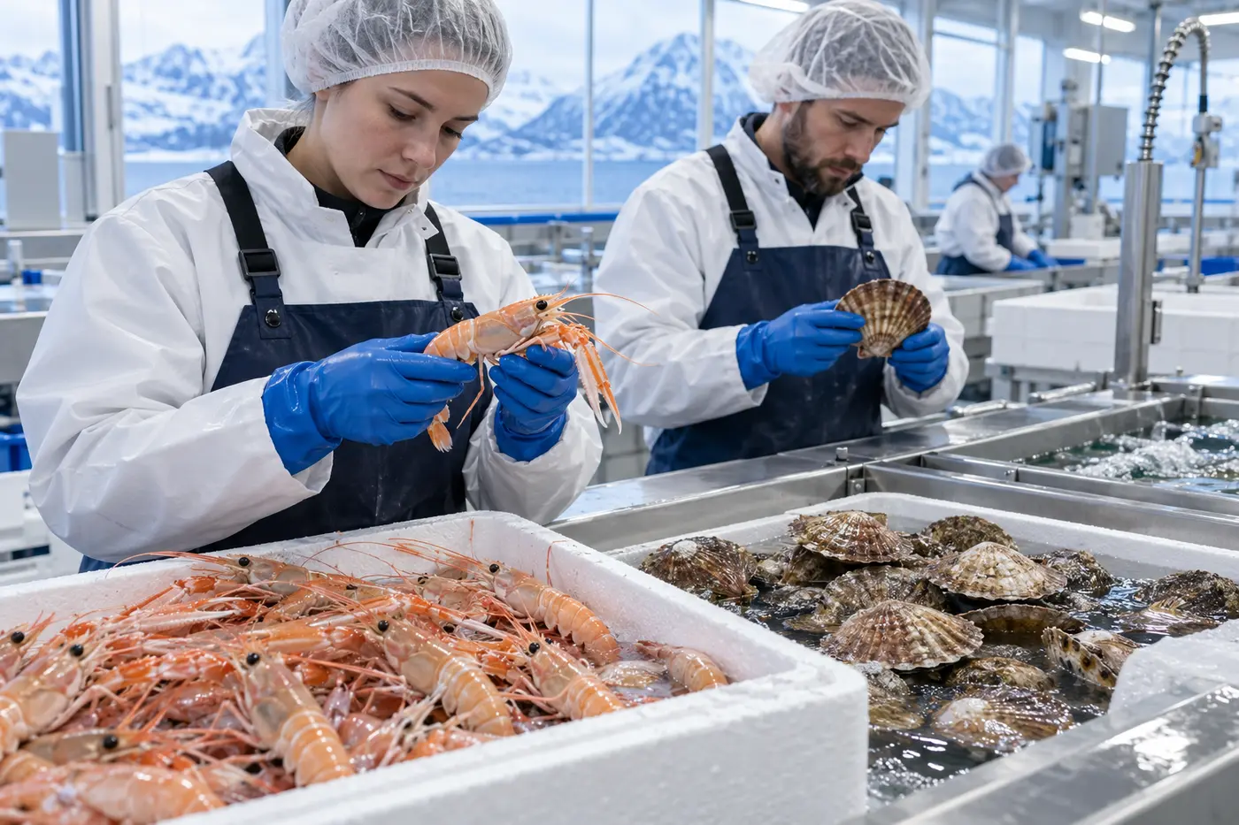 Preparación y selección profesional de marisco vivo