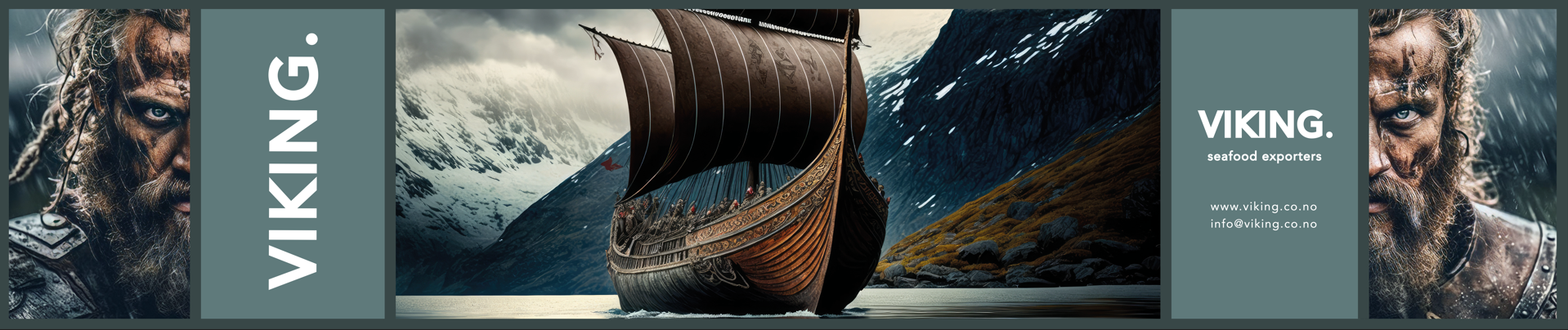 VIKING seafood exporters, barco vikingo y paisaje de Noruega